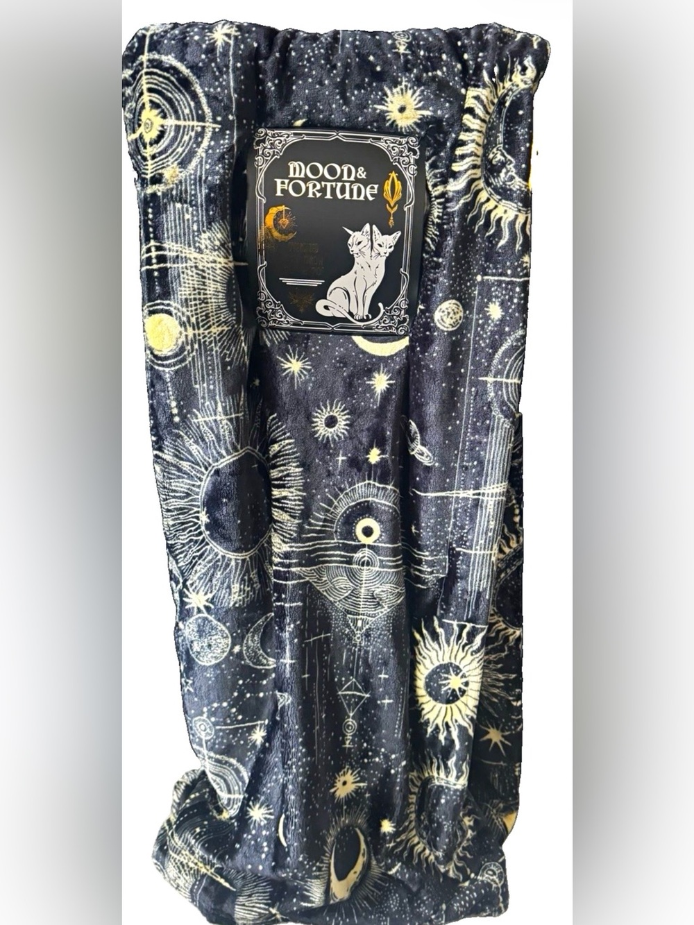 Moon & Fortune Oversized Plush Throw Blanket 60x70 Black Gold Celestial